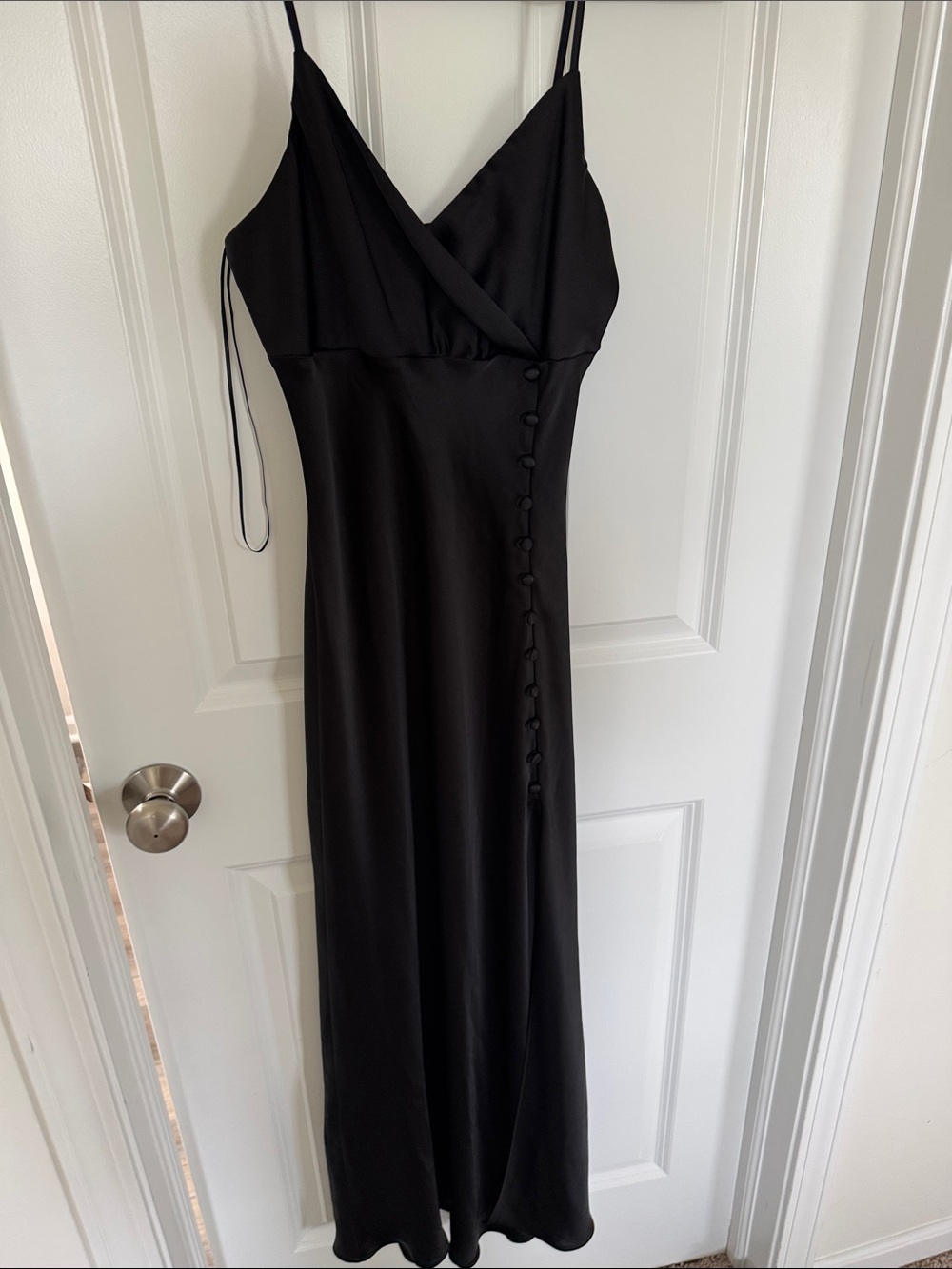 Zara Black Satin Slip Maxi Dress with Side Button Detail